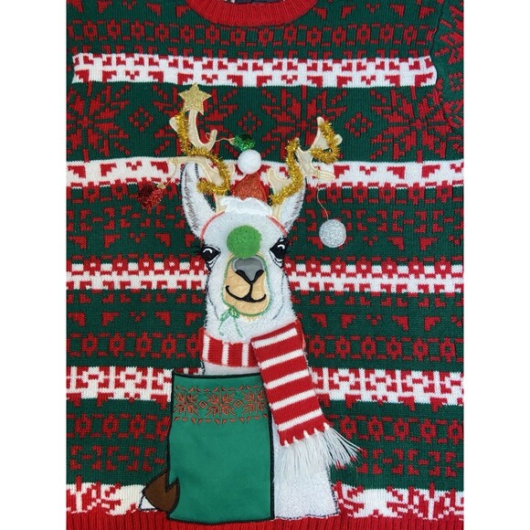 33 Degrees Sweater Women's XL Christmas Green White Llama - Picture 4 of 13